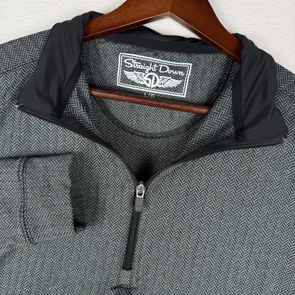 Straight Down Mens Large 1/4 Zip Pullover Grey Herringbone Performance Shirt